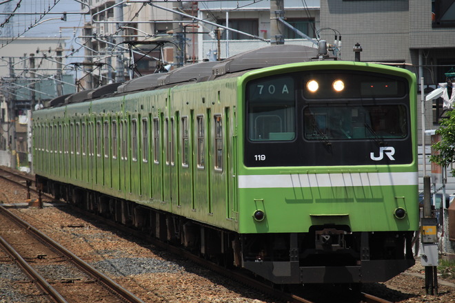 吹田総合車両所奈良支所201系ND608編成を志紀駅で撮影した写真