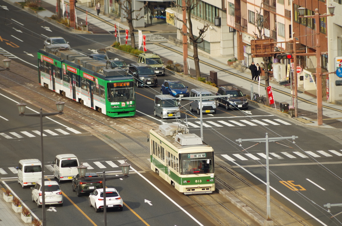 広島電鉄 荒手車庫 3950形 3955