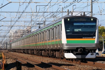JR東日本E233系ヤマU228編成を藤沢～辻堂間で撮影した画像