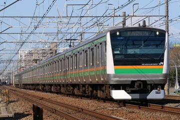 JR東日本E233系ヤマU223編成を藤沢～辻堂間で撮影した画像