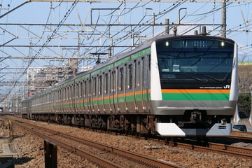 JR東日本E233系ヤマU233編成を藤沢～辻堂間で撮影した画像